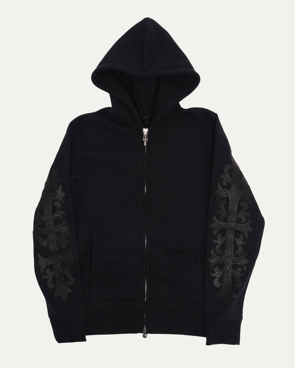 Floral Cross Patch Knit Zip Up Hoodie