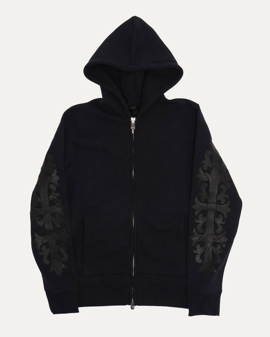 Floral Cross Patch Knit Zip Up Hoodie