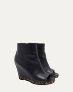 Leather Open Toe Wedge Booties