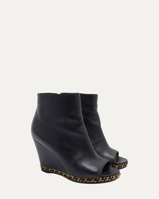 Leather Open Toe Wedge Booties