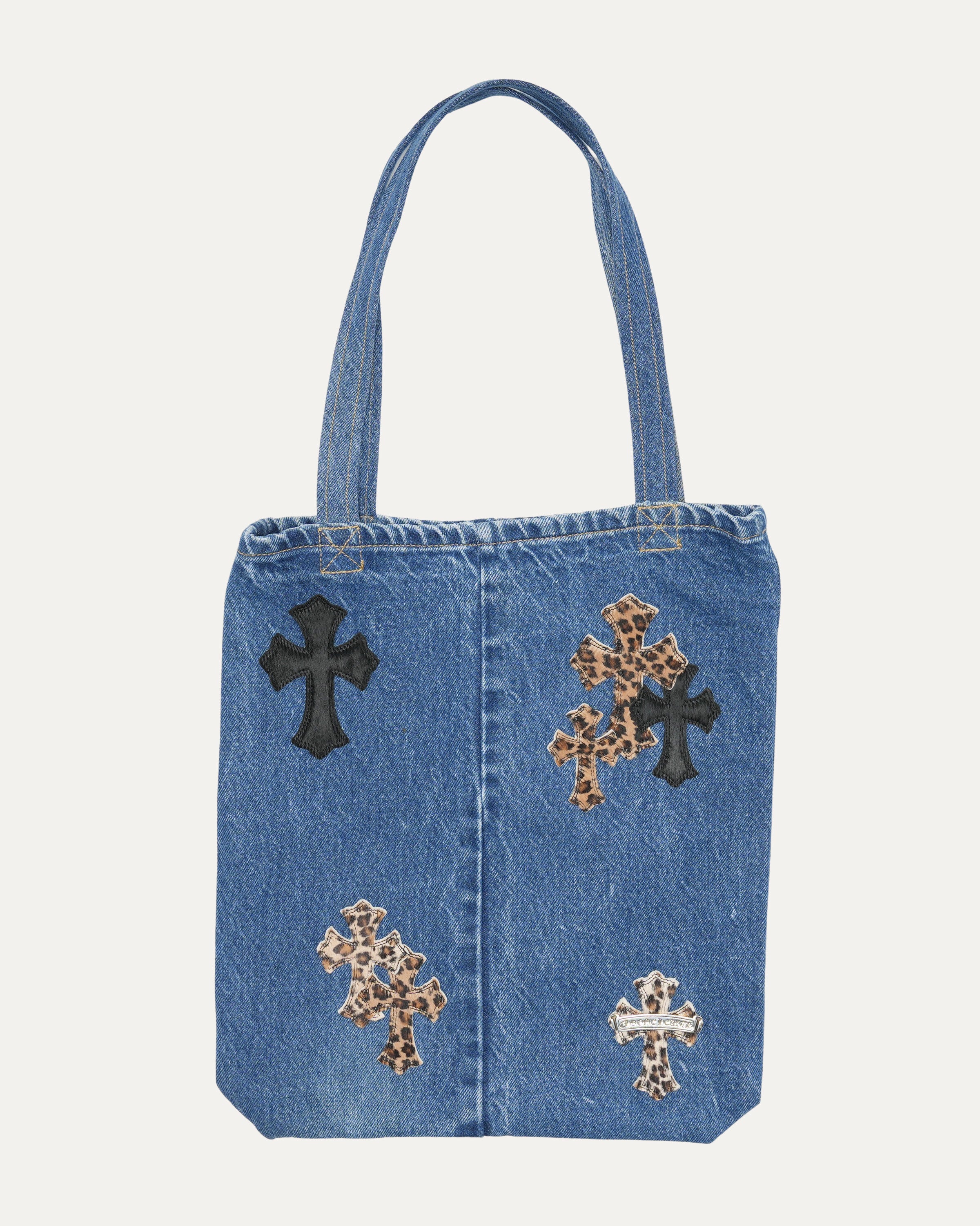 Denim Cross Patch Tote Bag