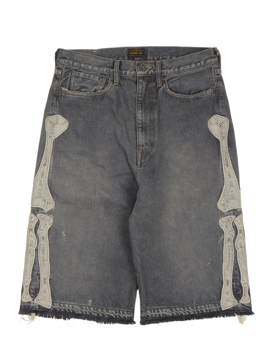 Embroidered Skeleton Denim Shorts