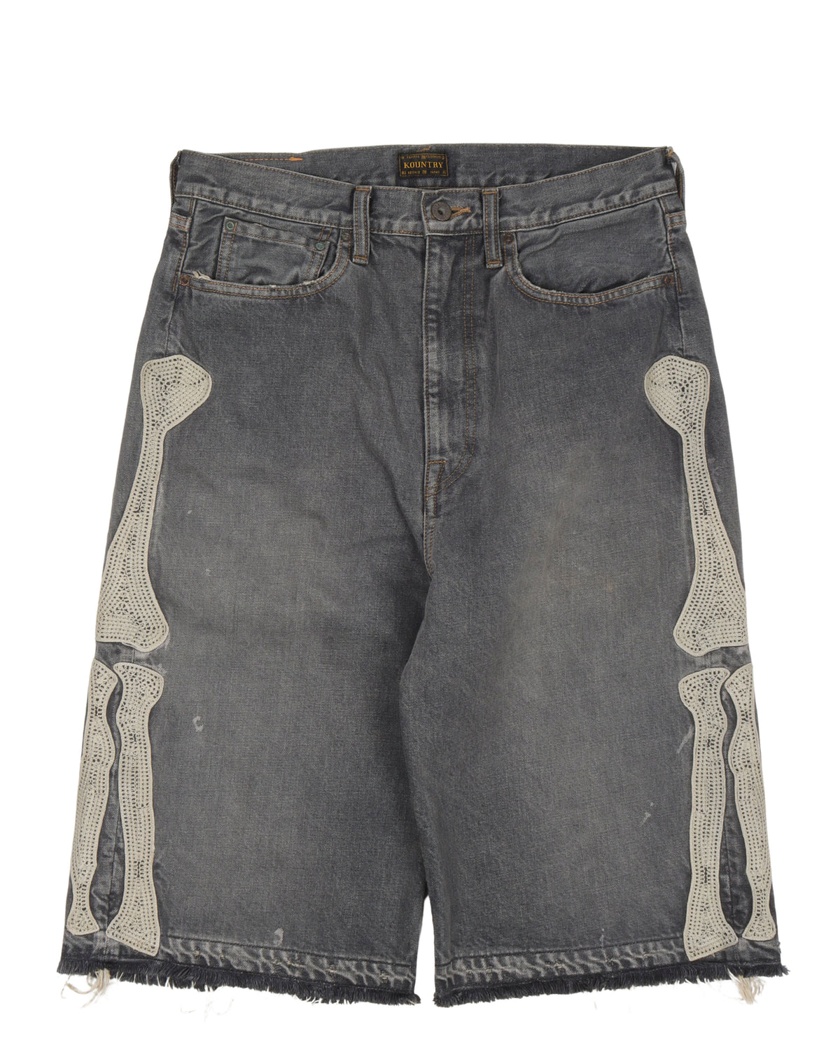 Embroidered Skeleton Denim Shorts