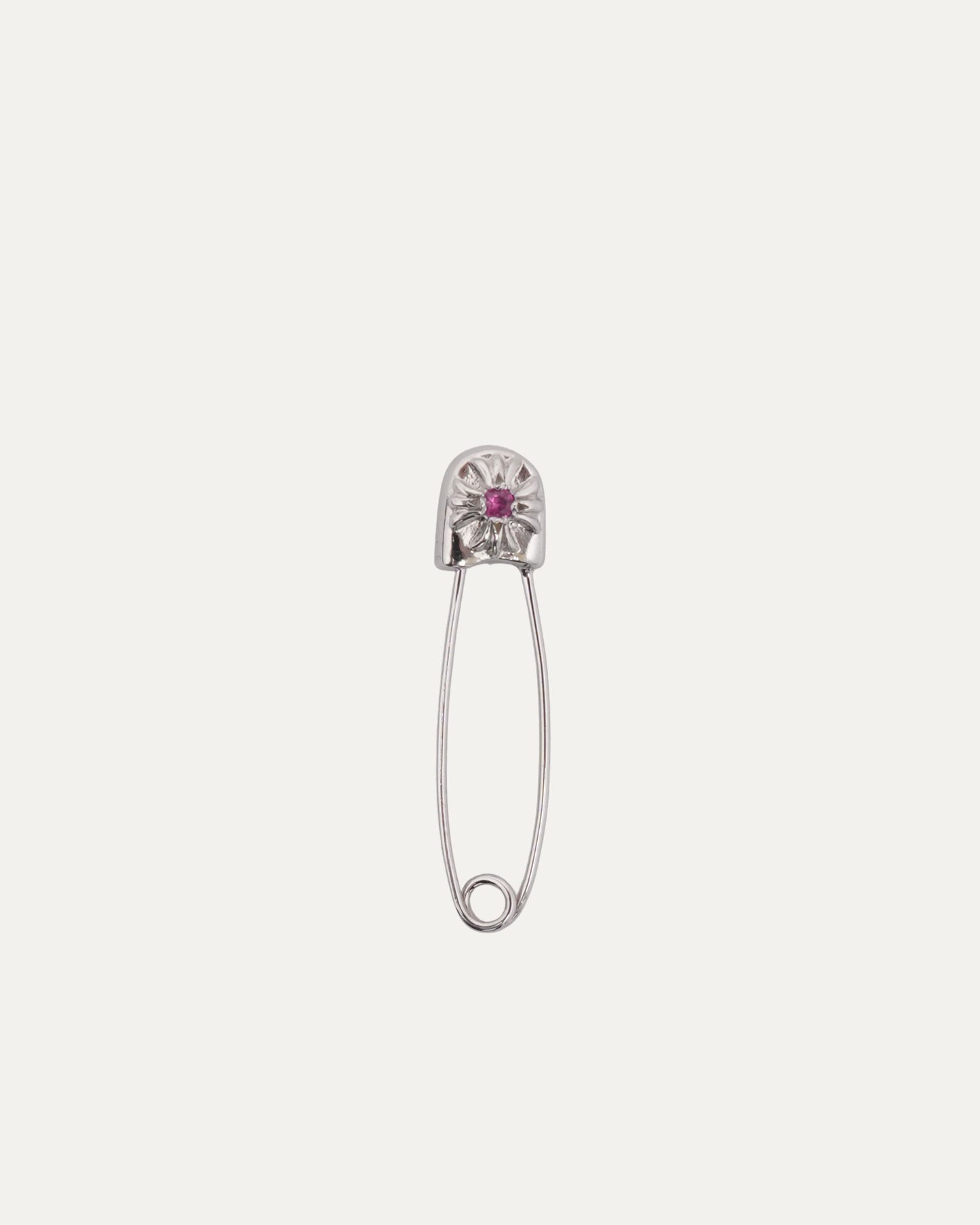 White Gold Pink Sapphire Safety Pin