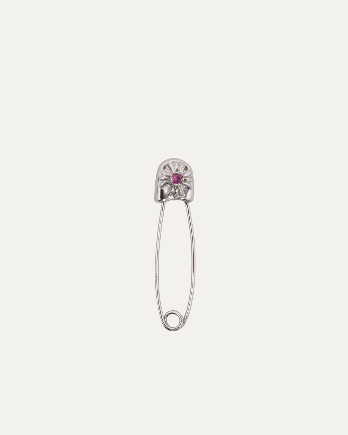 White Gold Pink Sapphire Safety Pin