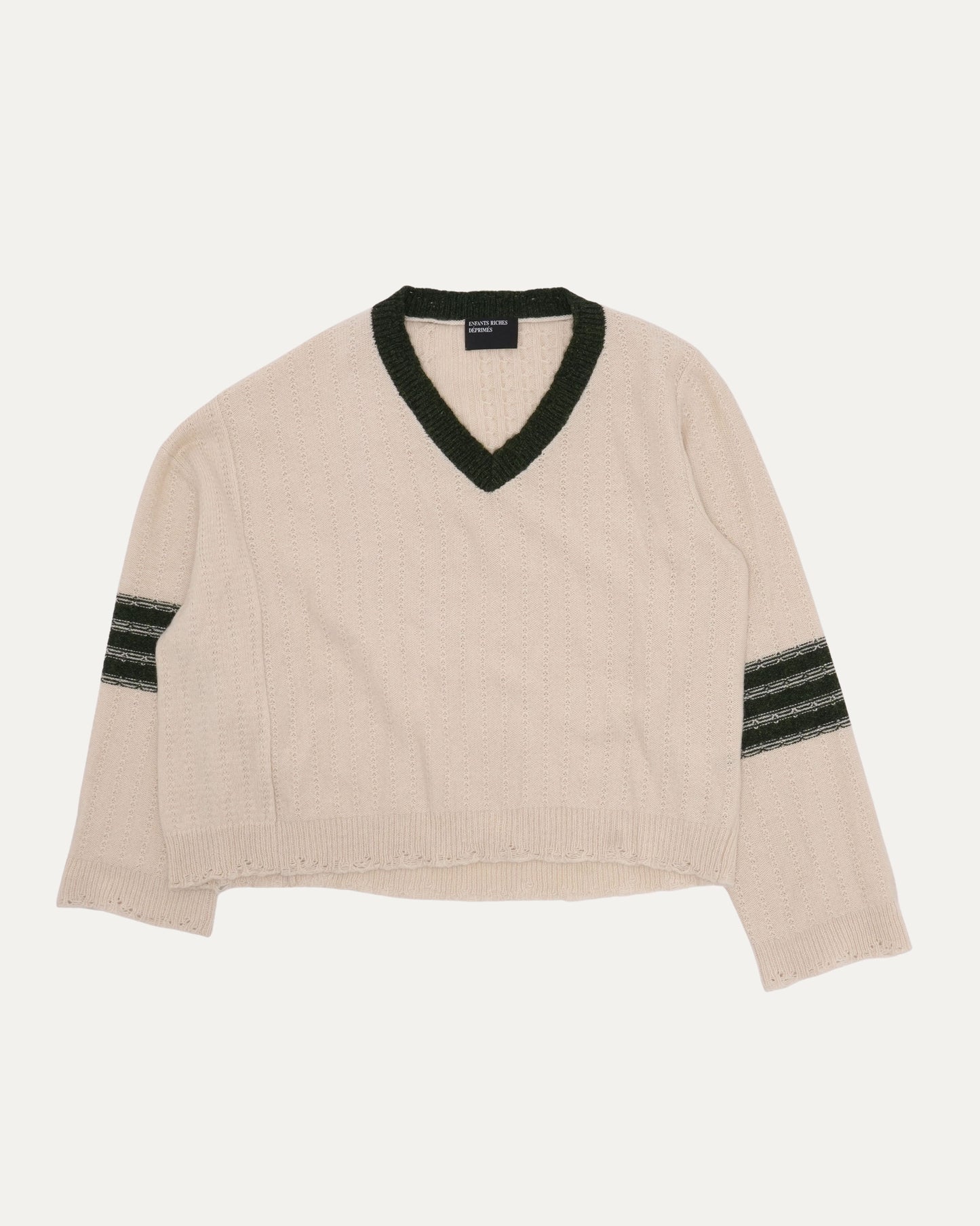 Asymmetrical Varsity V-Neck Sweater