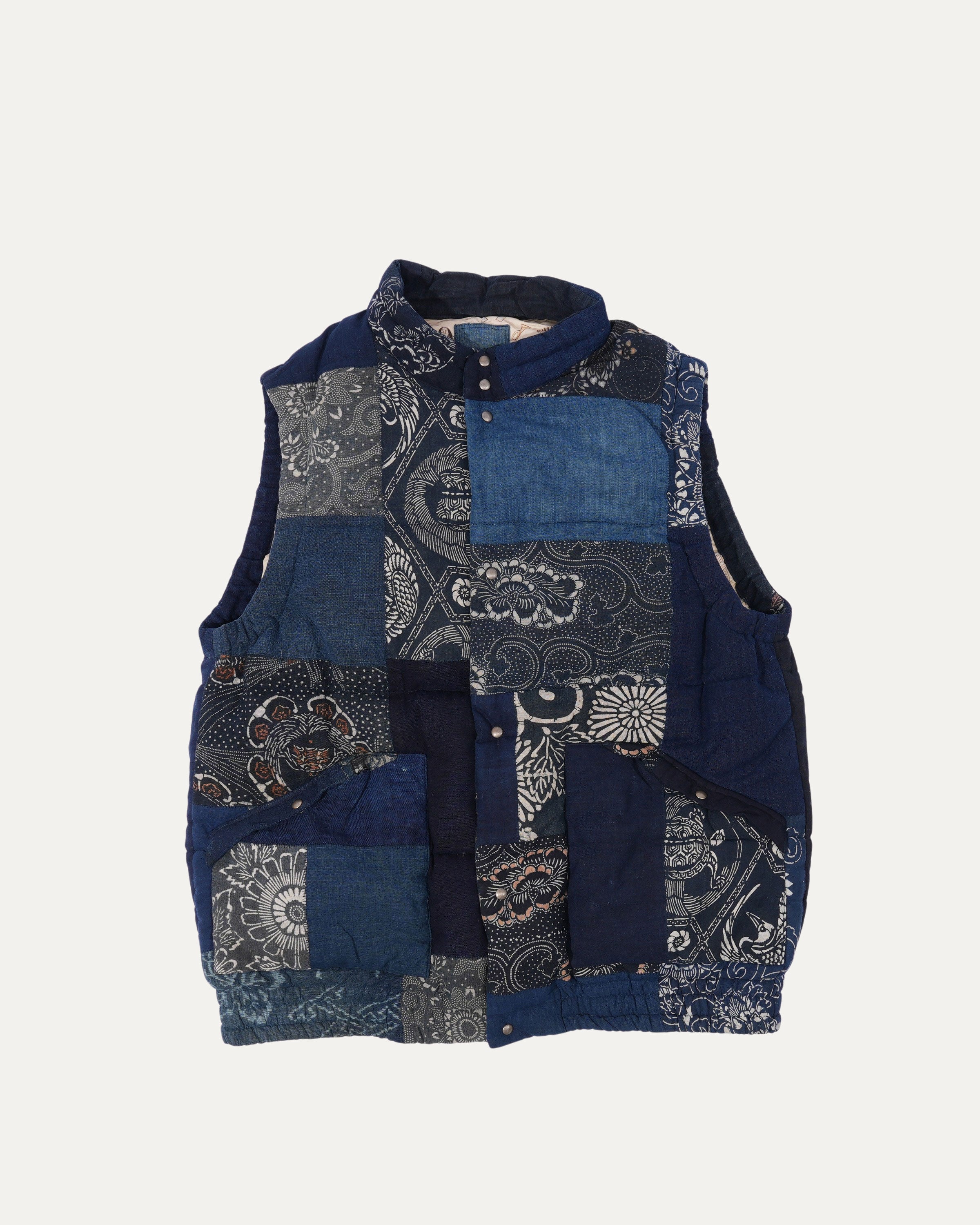 Indigo Kerchief Patchwork Down Vest