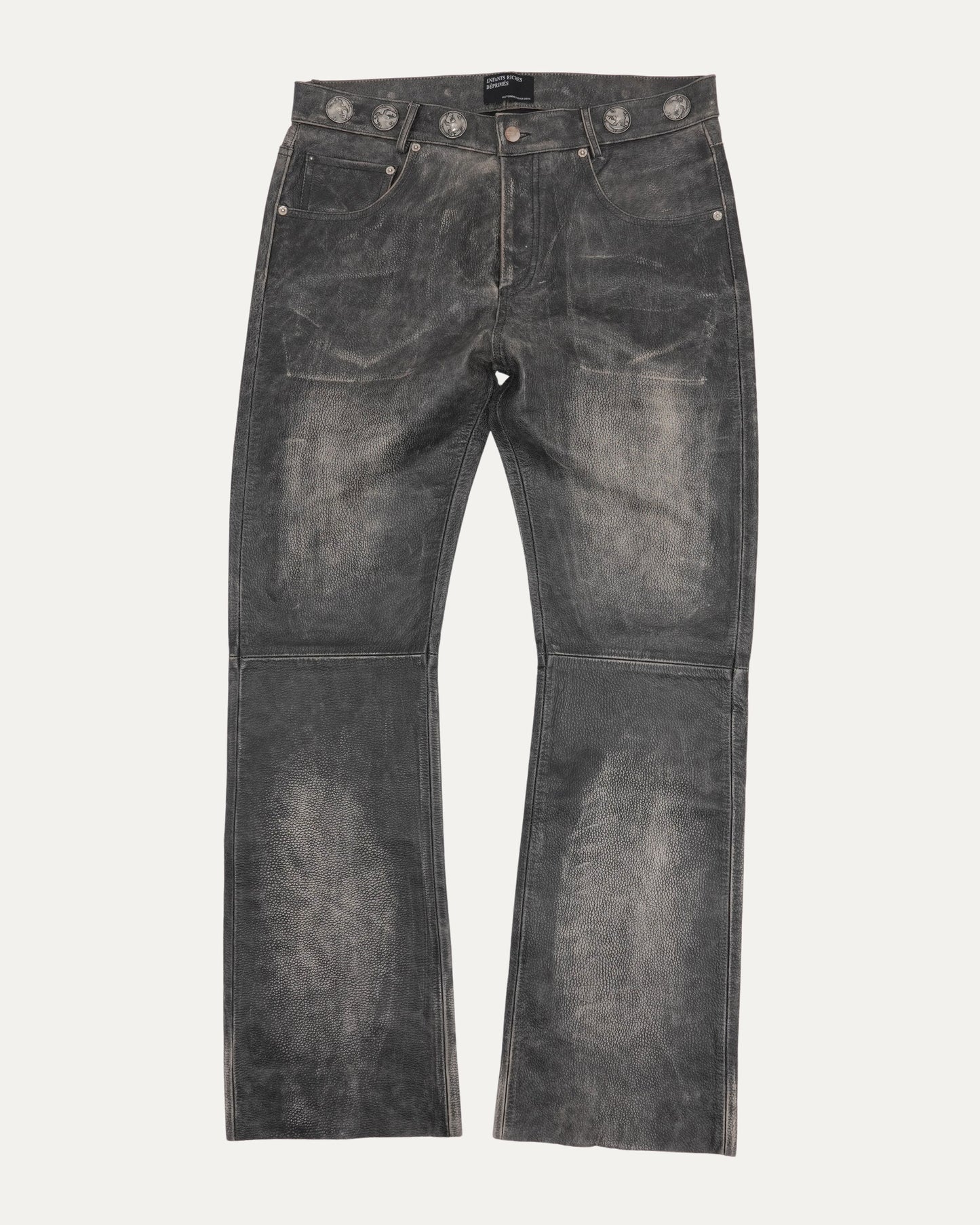 Straight Leg Embellished Leather Jeans