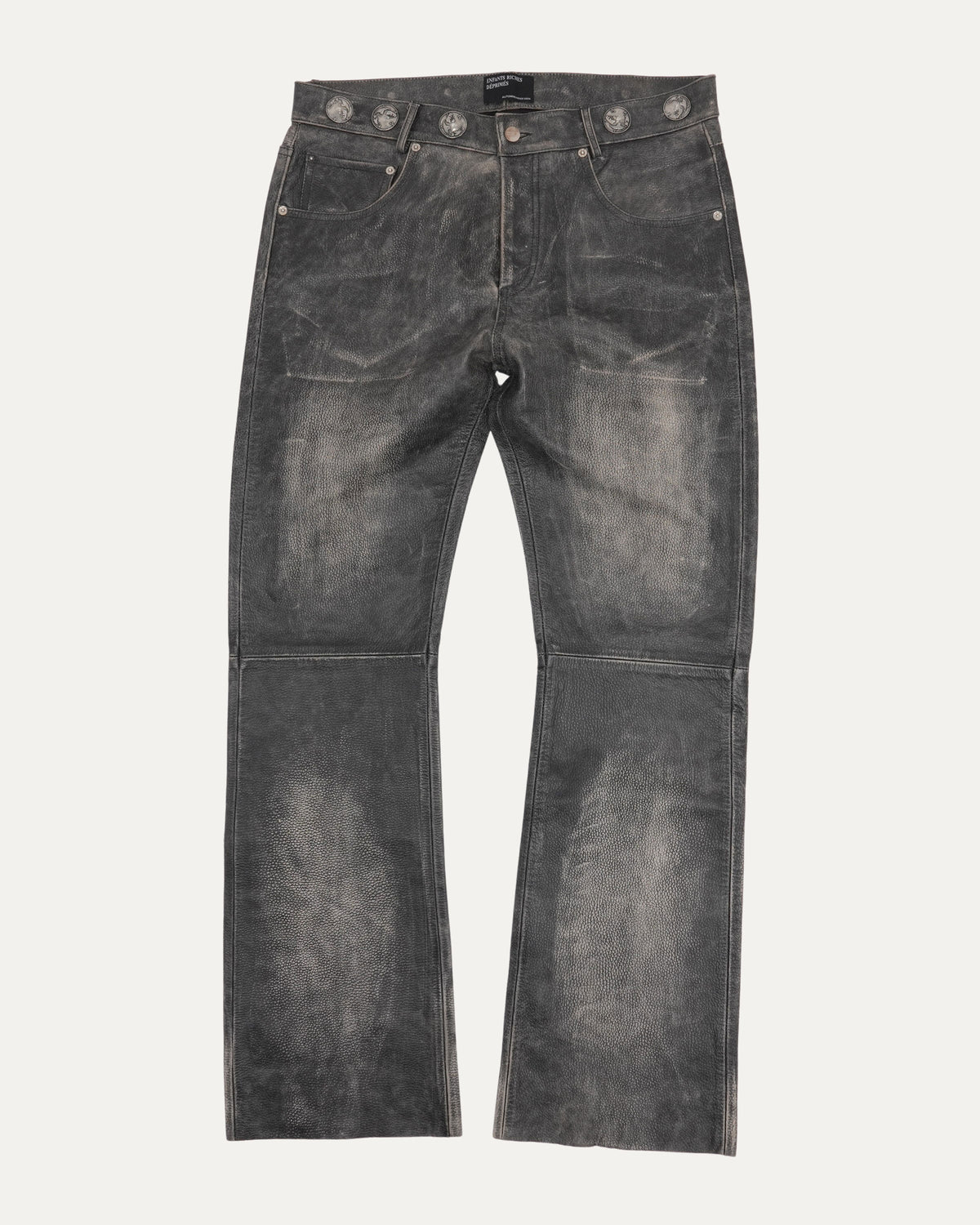 Straight Leg Embellished Leather Jeans
