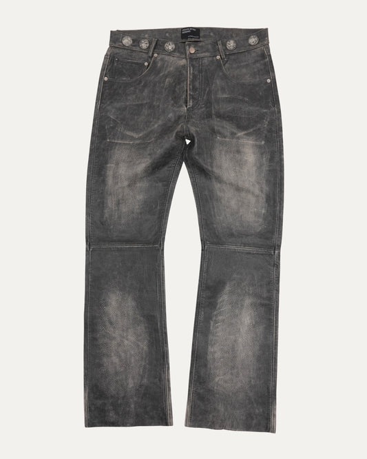 Straight Leg Embellished Leather Jeans