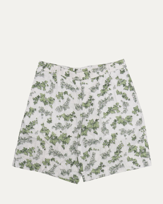 Oblique Leaf Print Silk Blend Shorts