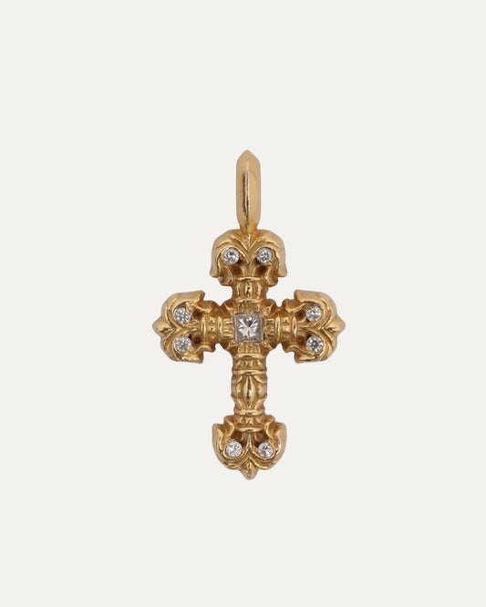 22k Gold & Diamond Filigree Cross Pendant