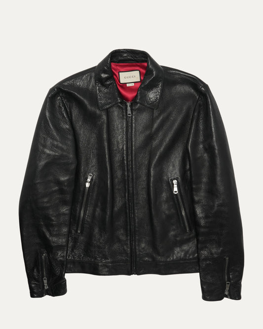 Snake Appliqué Leather Jacket