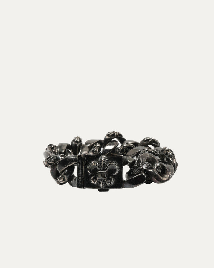 Black Diamond Rhodium Fleur Box Cuban ID Bracelet