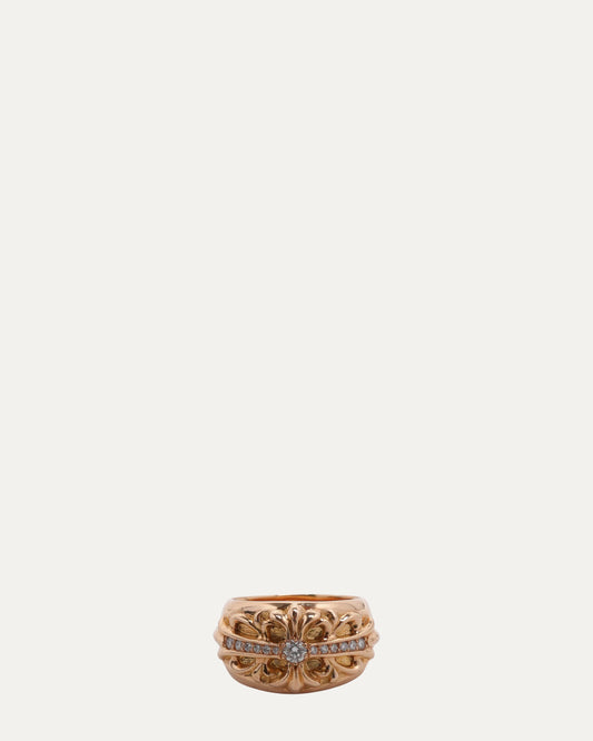 Gold Diamond Floral Cross Ring