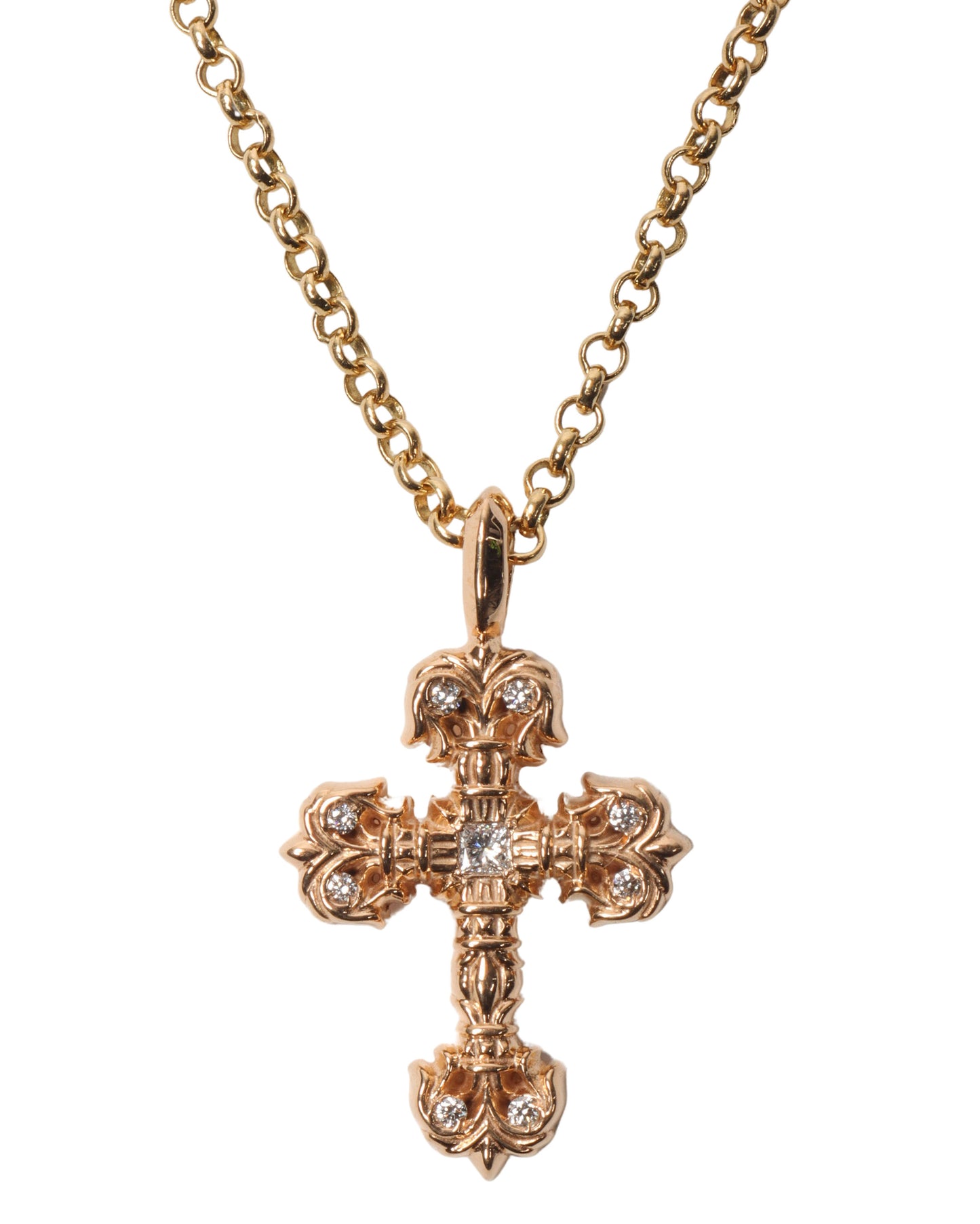 22k Gold Fancy Diamond Cross Pendant w/ Chain