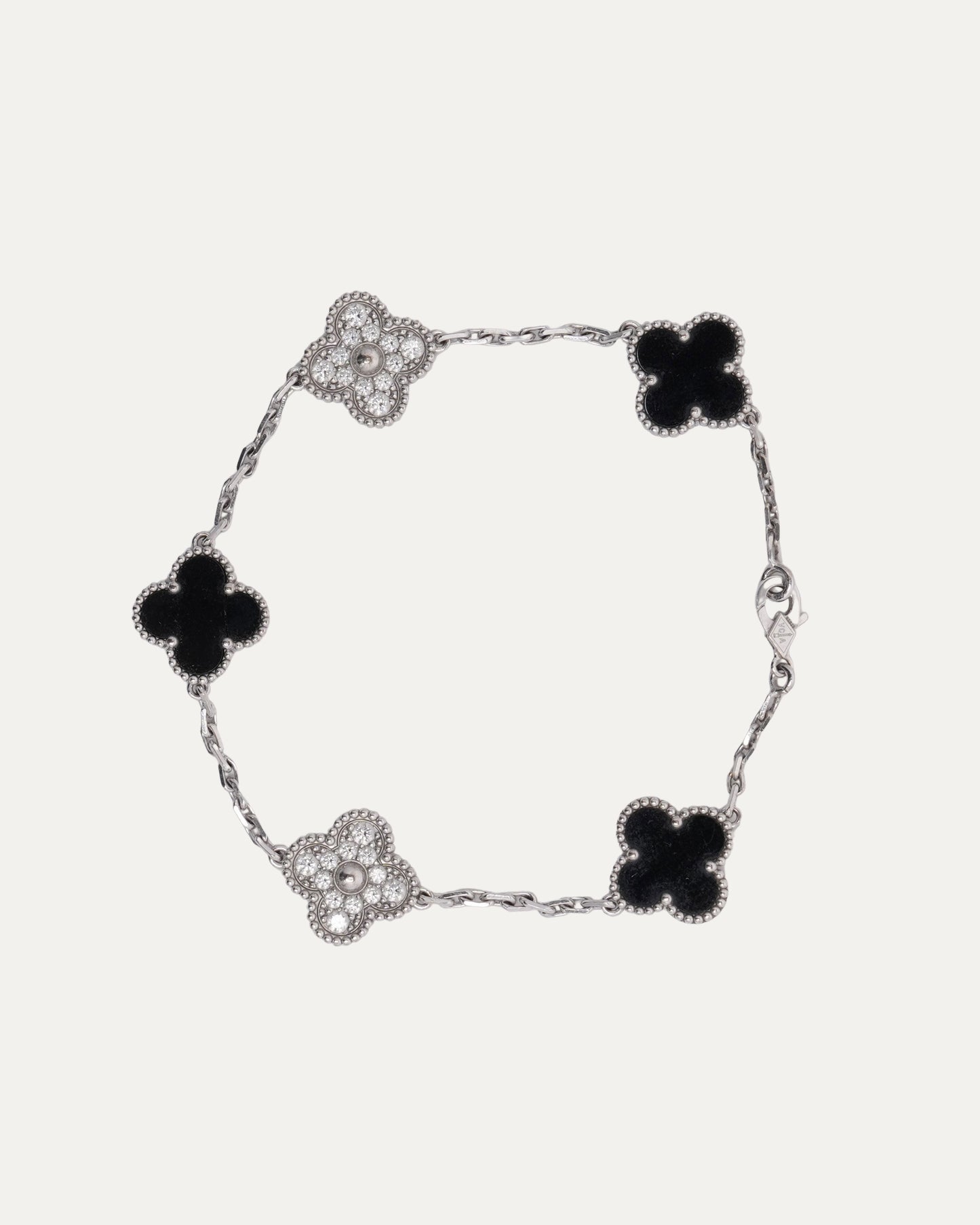 White Gold Diamond Black Onyx Vintage Alhambra Bracelet