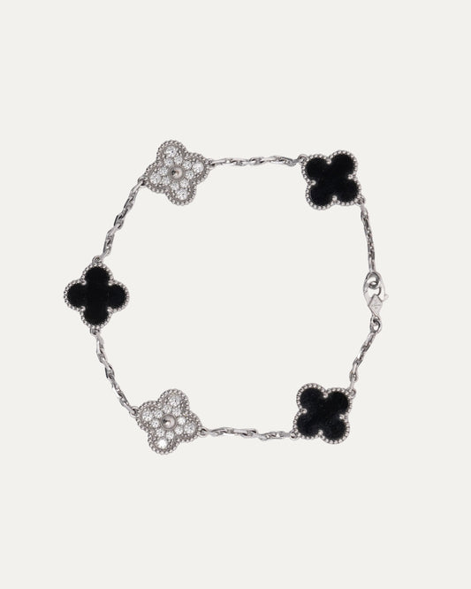 White Gold Diamond Black Onyx Vintage Alhambra Bracelet