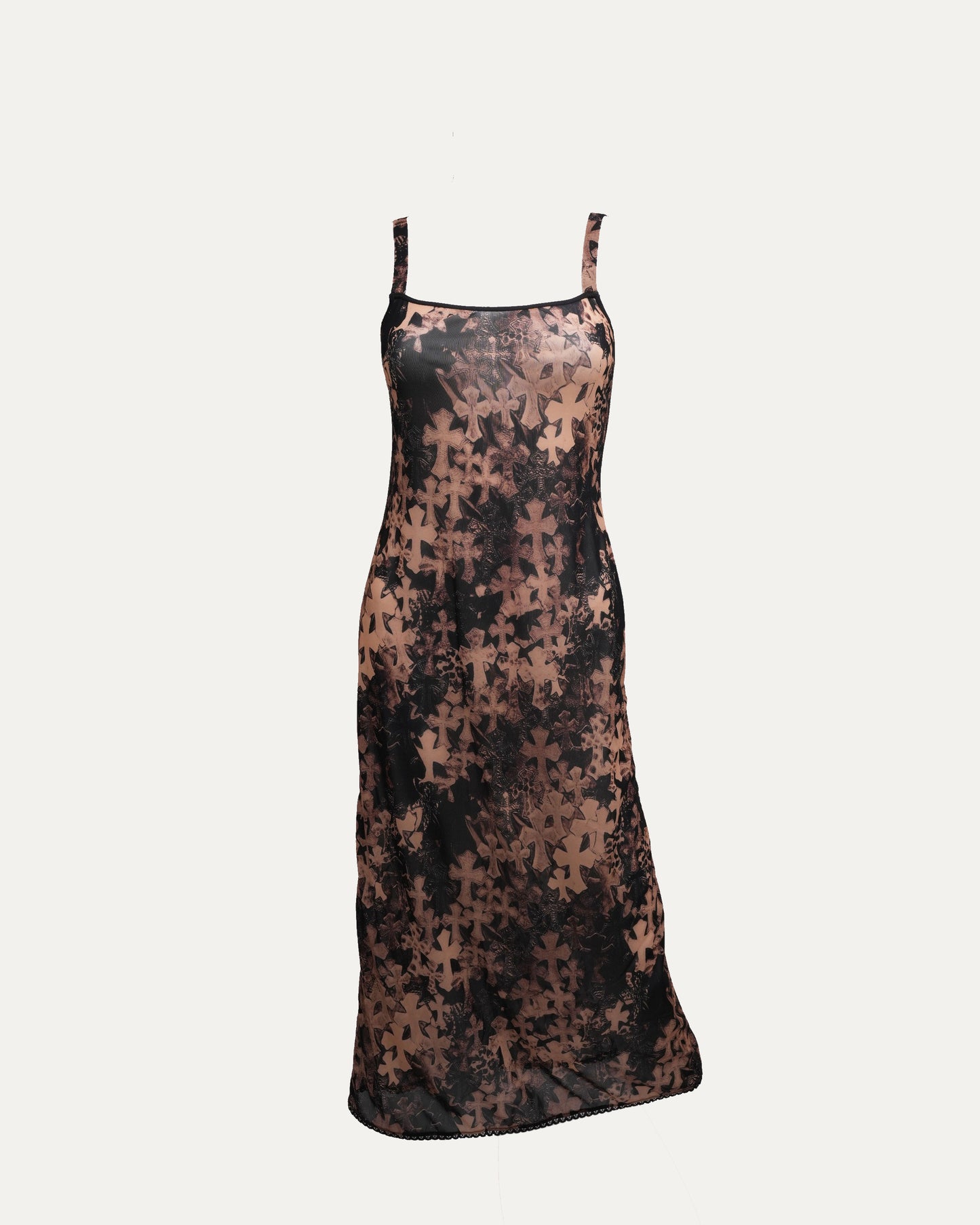 Waterfall Cross Patch Print Mesh Dress