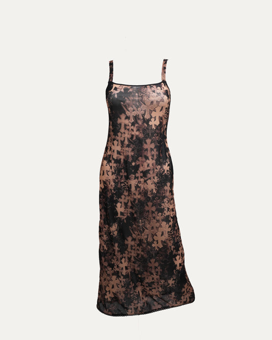 Waterfall Cross Patch Print Mesh Dress