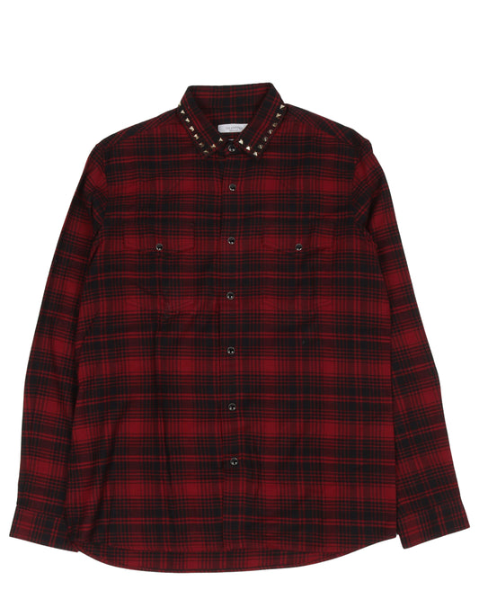 Plaid Studded Collar Shirt