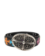 Cross Patch Leather Belt with Oval Cross Buckle