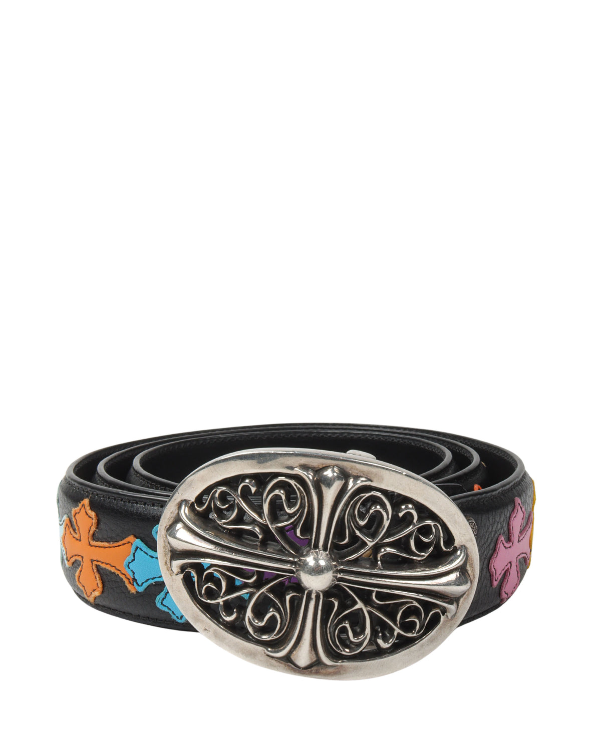 Cross Patch Leather Belt with Oval Cross Buckle