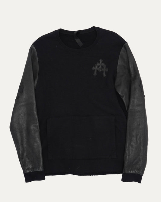 Leather Contrast Cross Patch Crewneck Sweatshirt