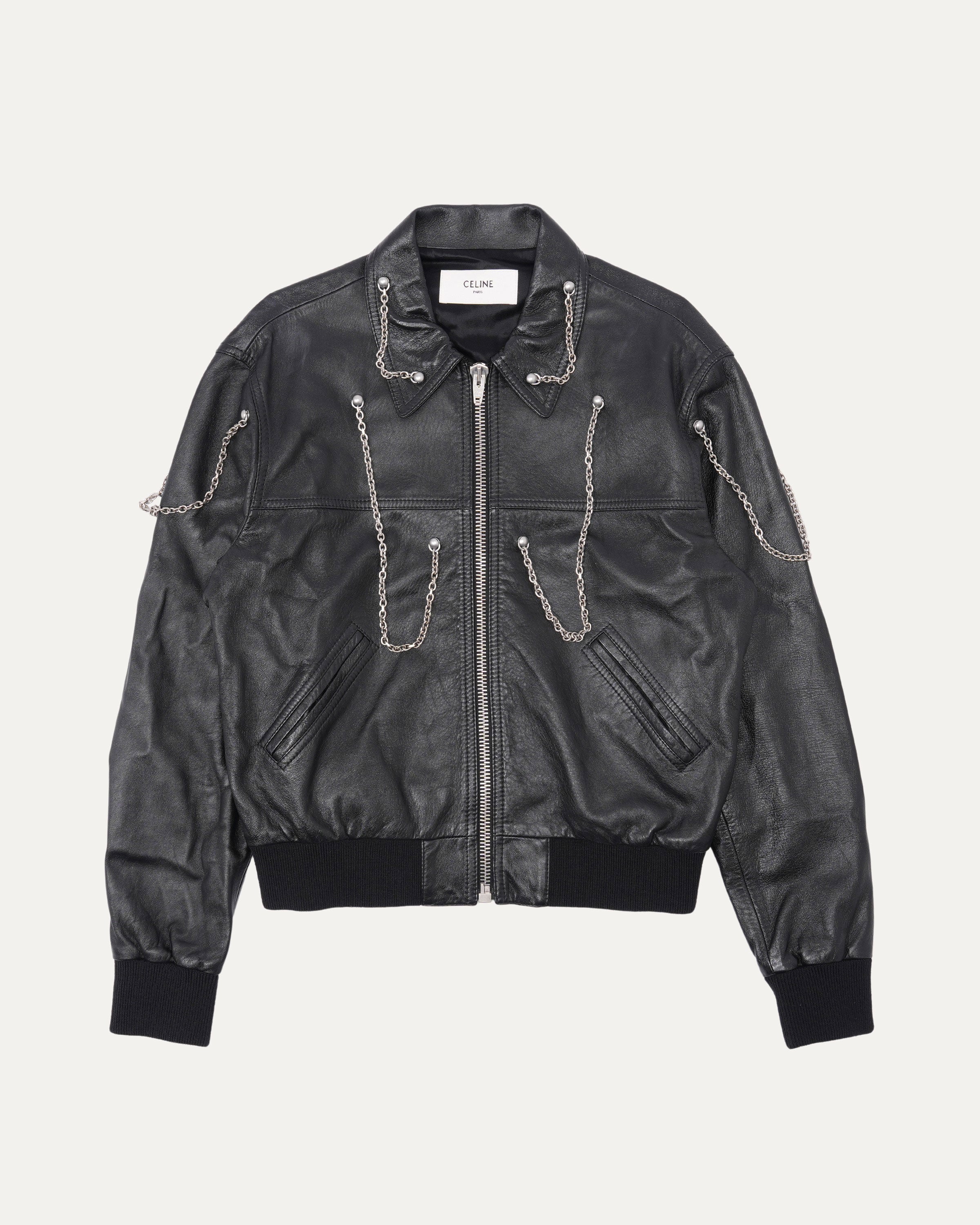 AW21 Chain-Embellished Leather Blouson Jacket