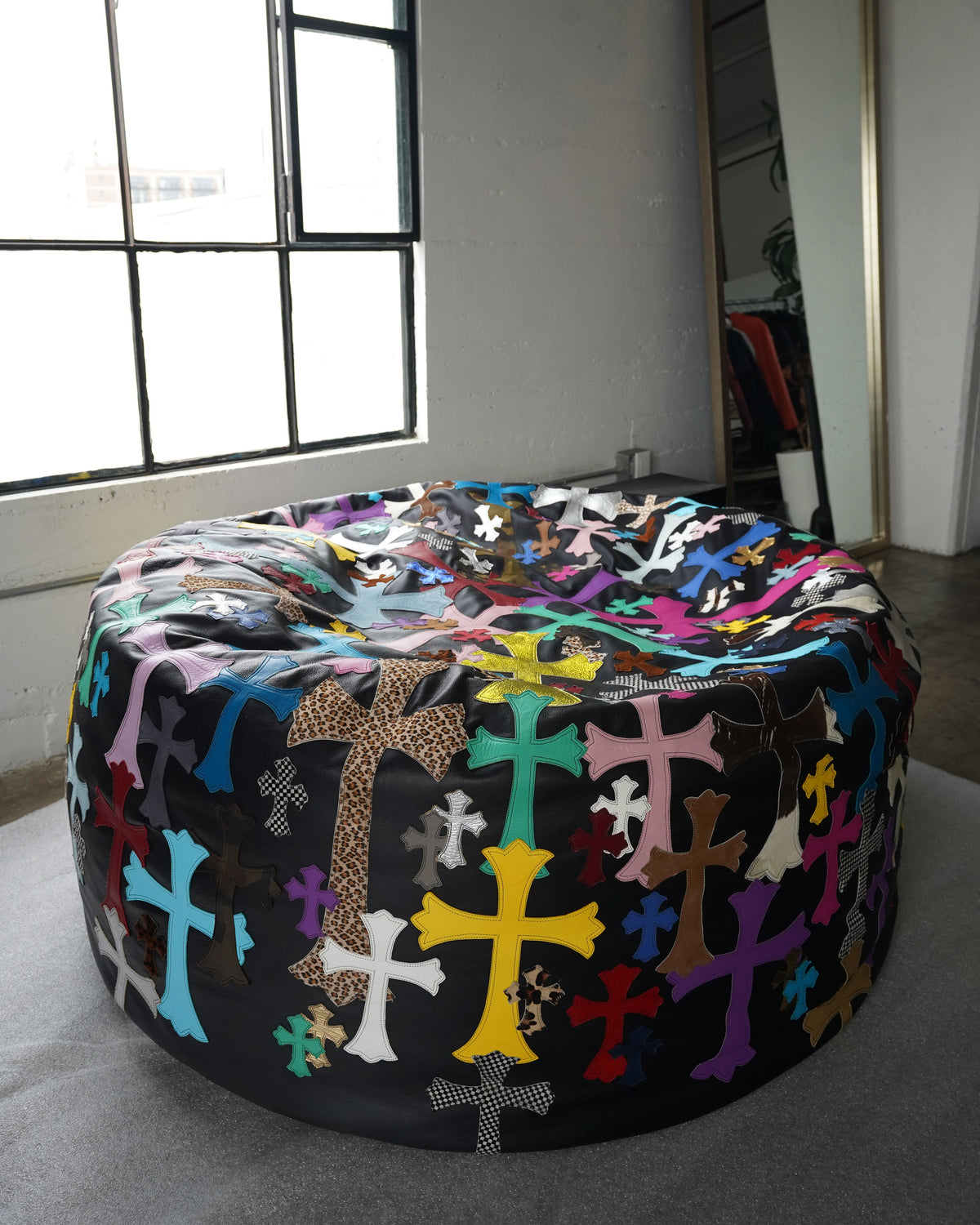 Extra Large Leather Multicolor Cross Patch Beanbag