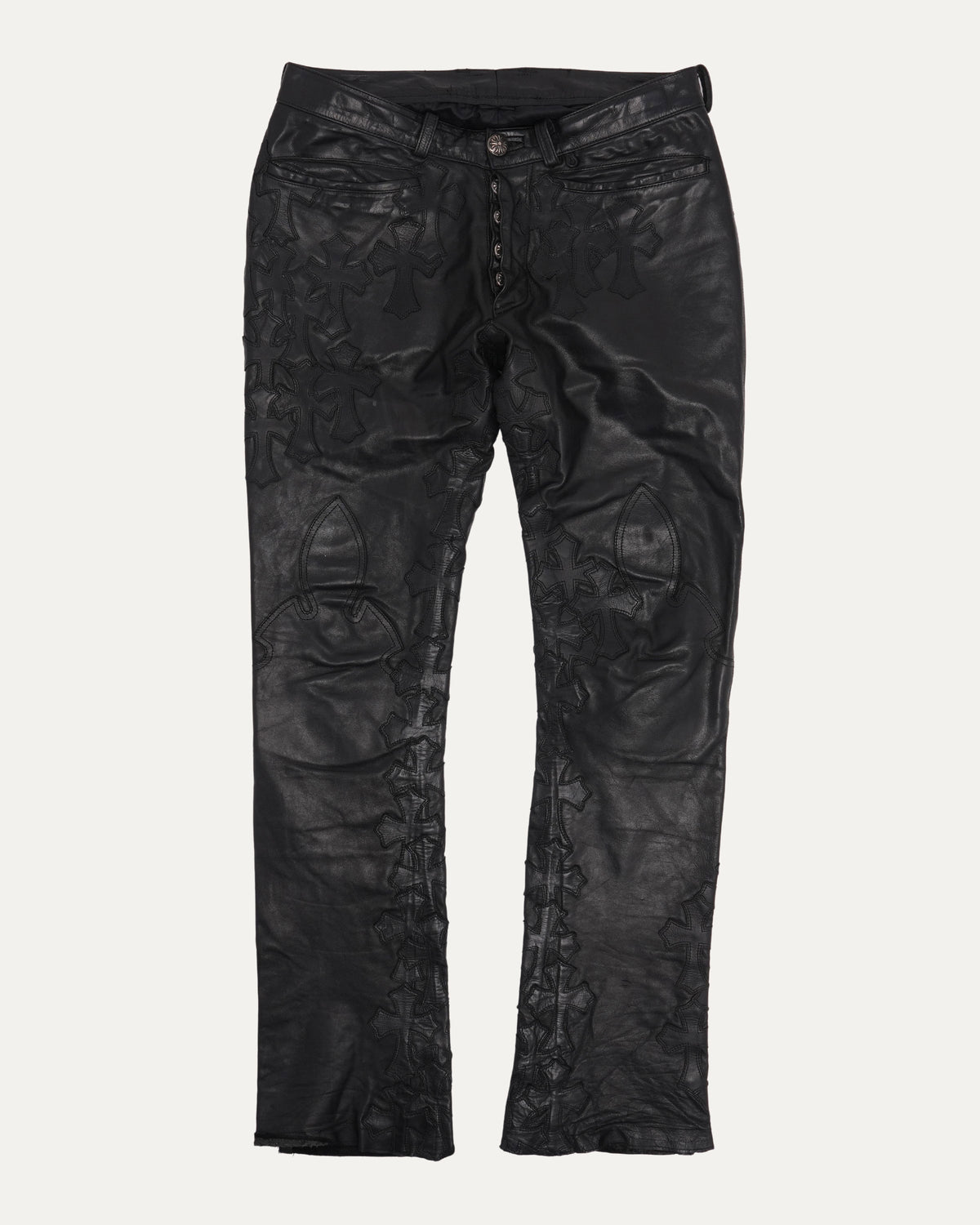 Vintage Leather Cross Patch Fleur Knee Flared Pants
