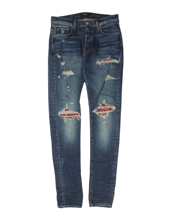 Distressed Bandana Repair Denim Jeans