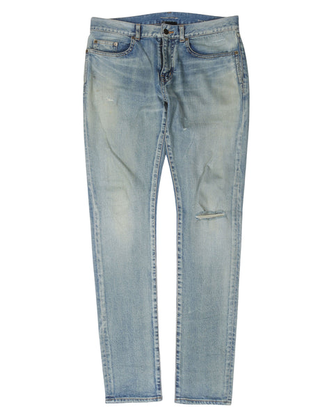 Saint Laurent Knee Rip Light Wash Jeans