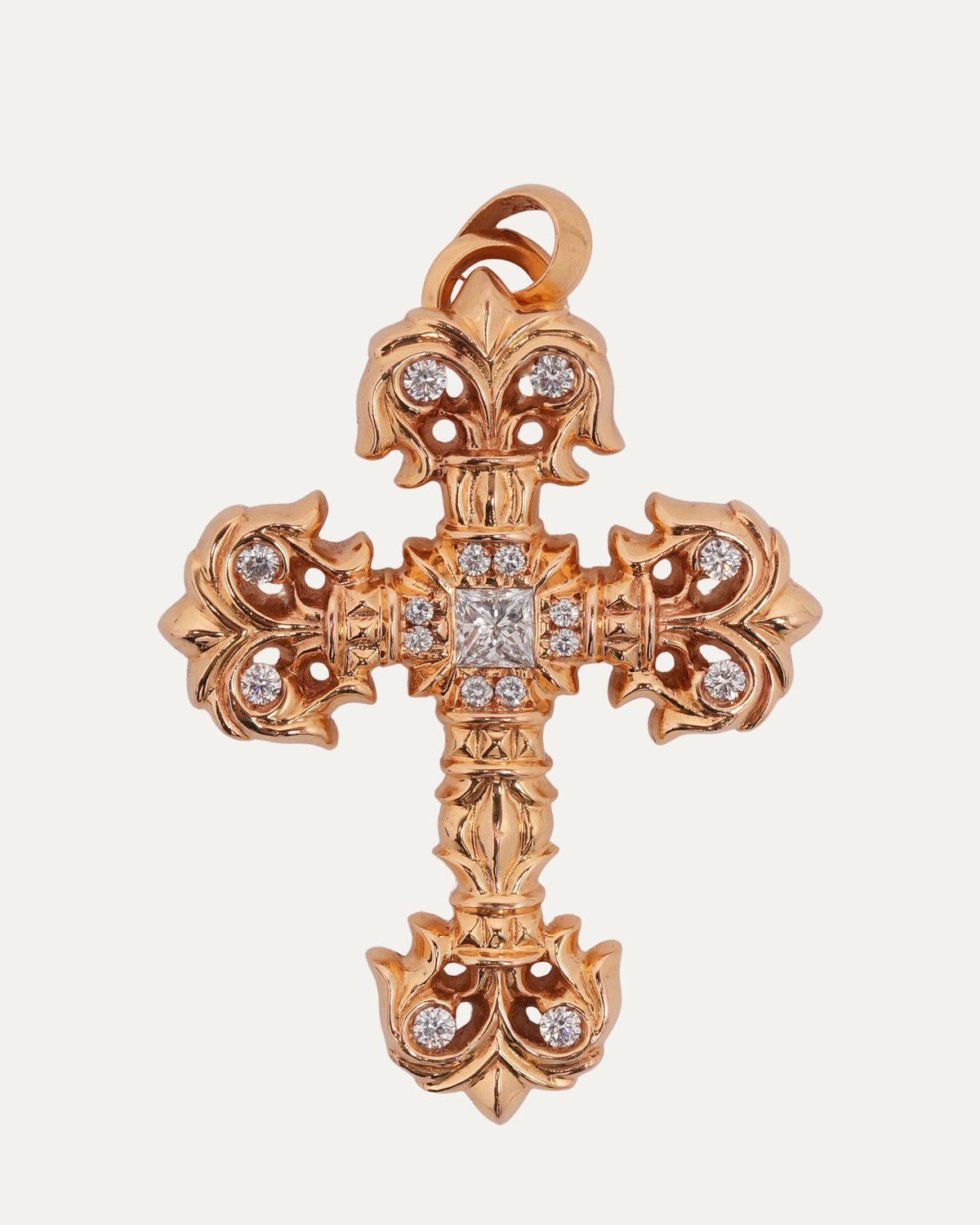 22k Gold & Diamond Large Filigree Cross Pendant