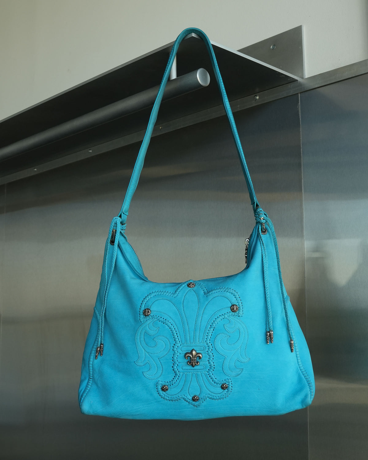 Embellished Fleur Patch Tassel Hobo Bag