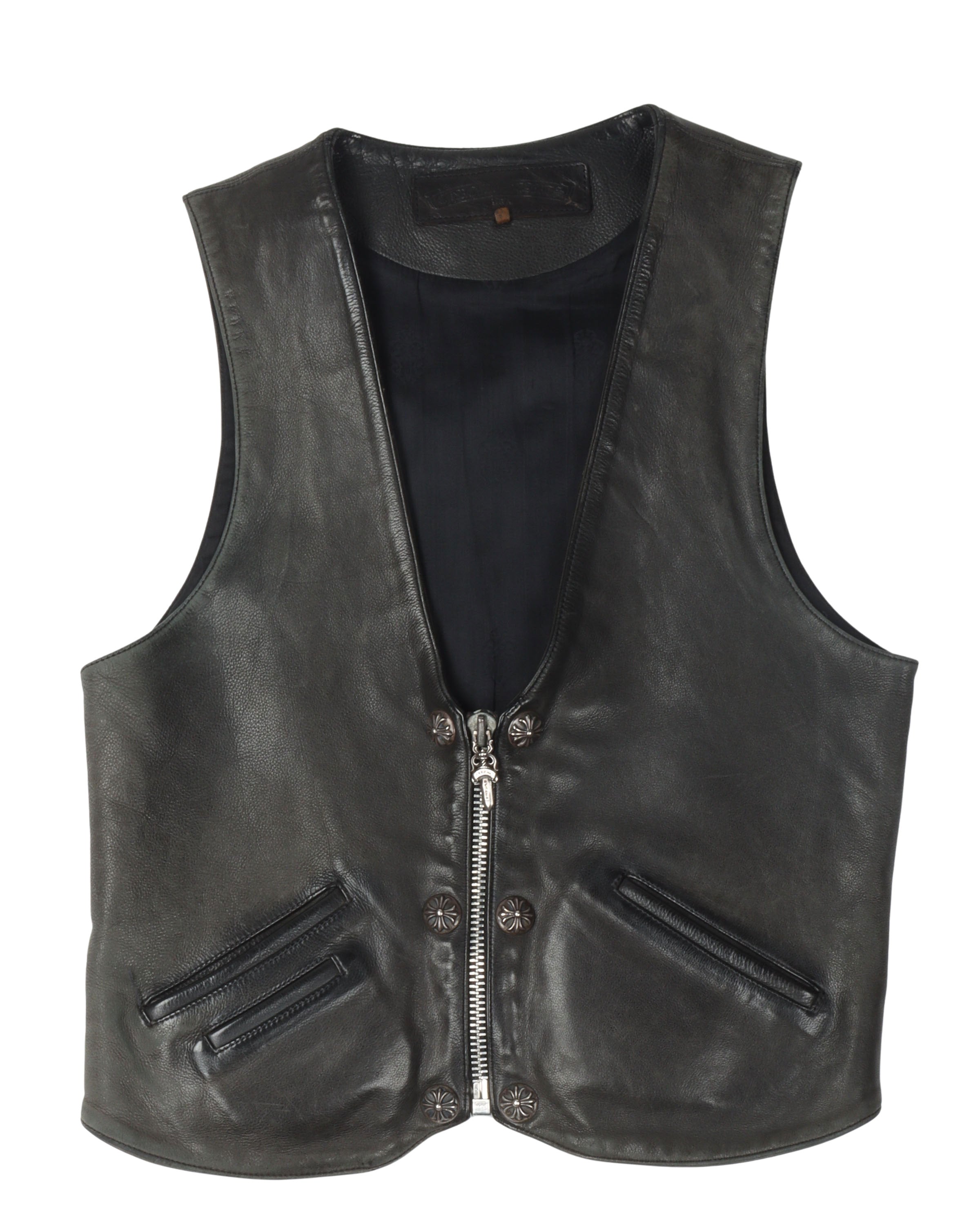 Leather Vest with Back Cross Hardware