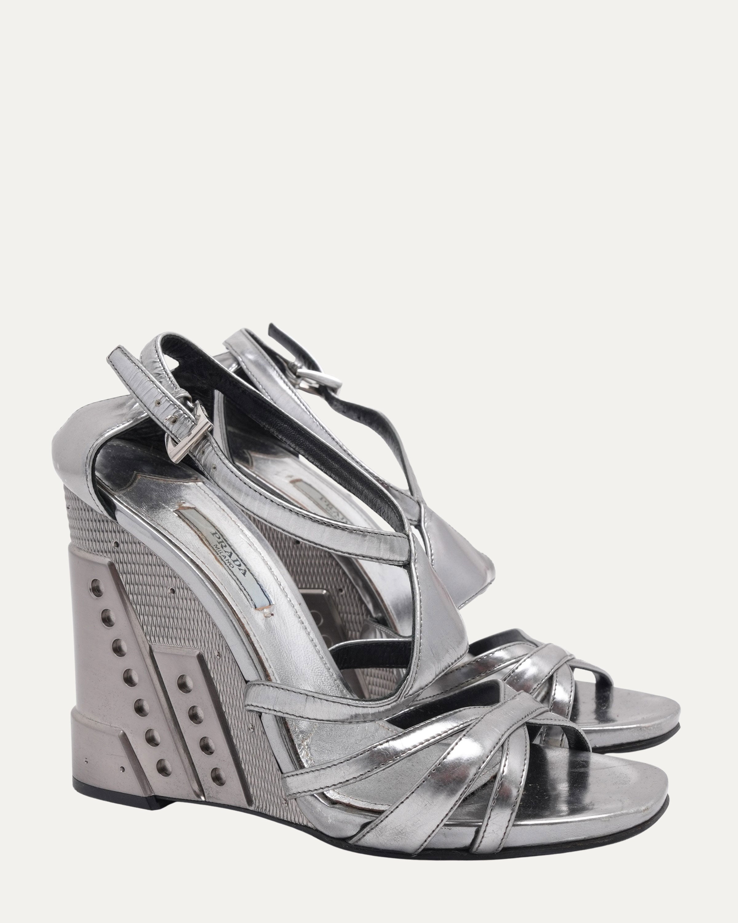PRADA エスパドリーユスタイル シルバー FW 2014 Metal Wedge 