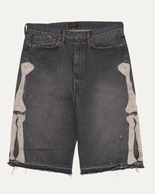 Bone Embroidered Jean Shorts