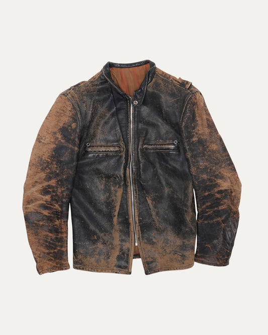 Distressed Leather Cafe Racer Jacket