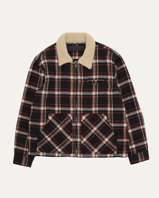 Shearling Collar Flannel Zip Up Jacket