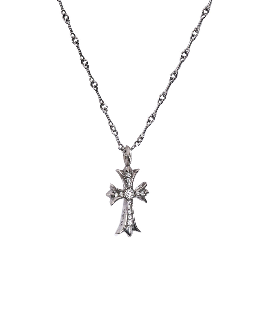 18k White Gold Diamond Cross Pendant w/ Twist Chain