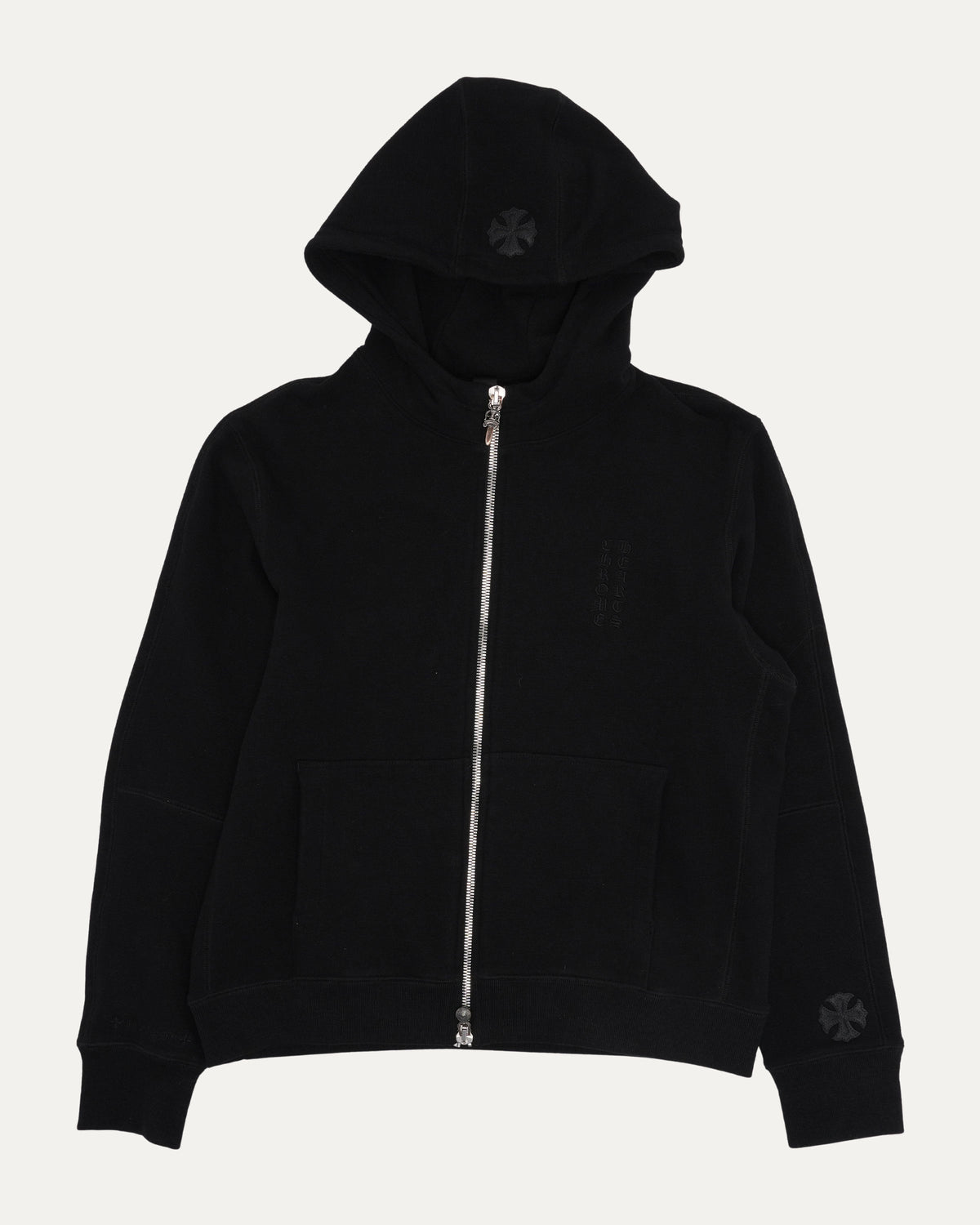 Plus Cross Patch Embroidered Vertical Logo Zip Up Hoodie