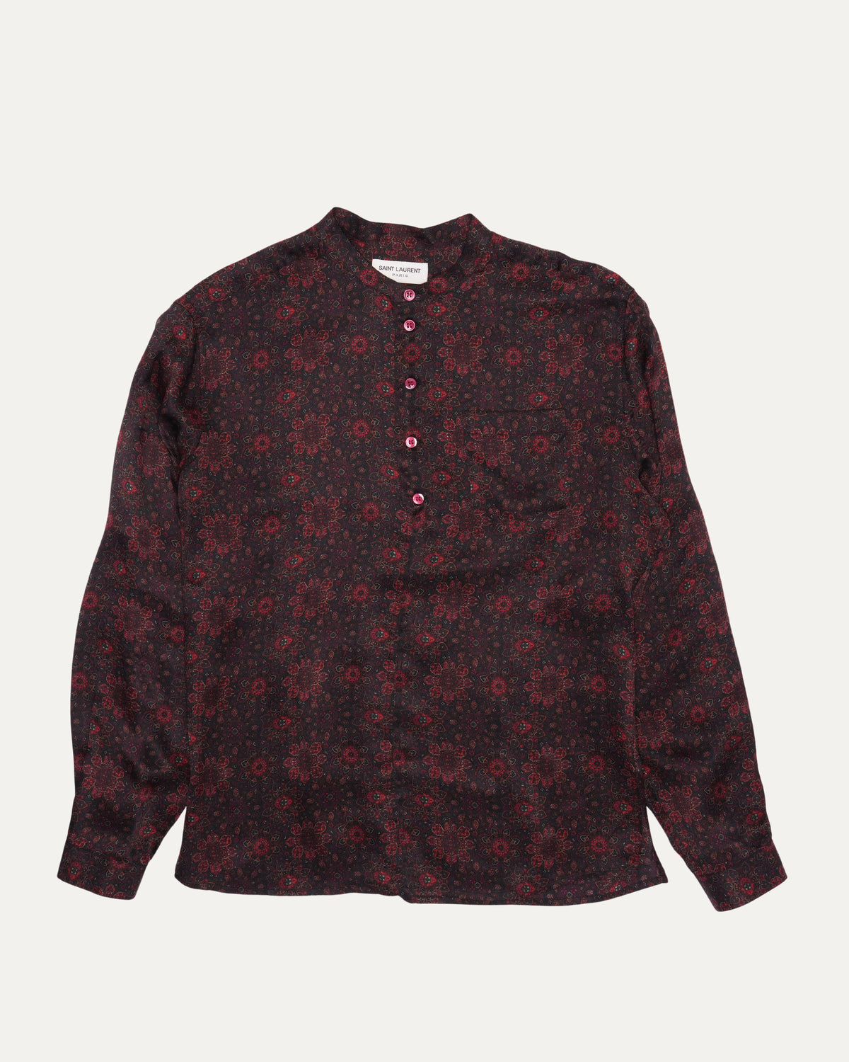 Band Collar Floral Print Shirt