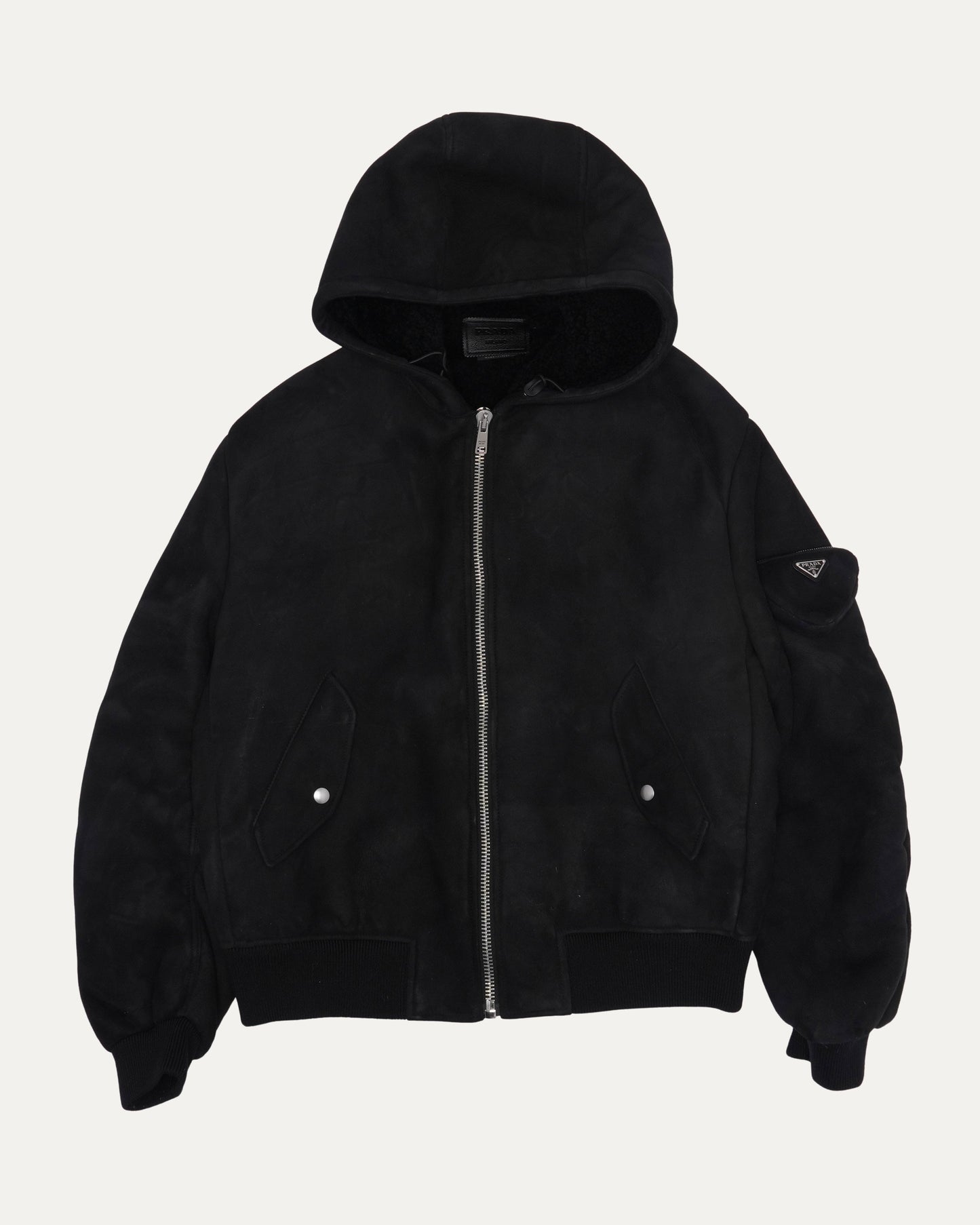 Shearling Hooded Bomber Jacket