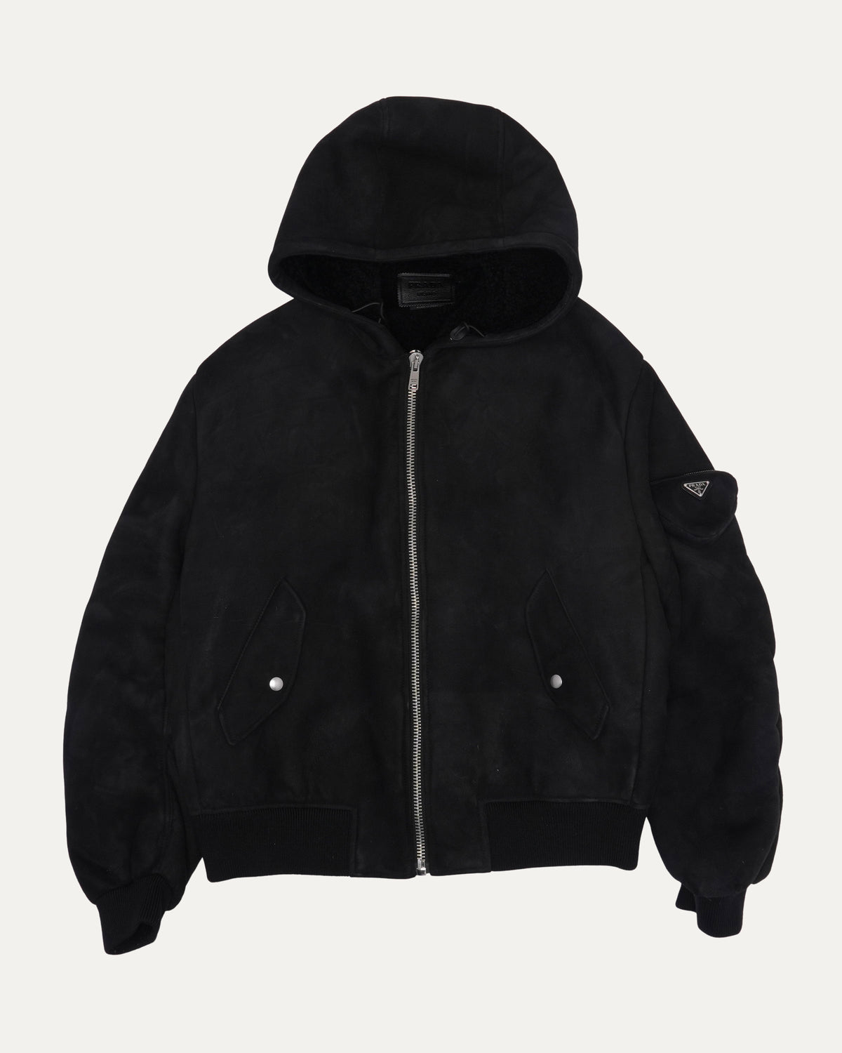 Shearling Hooded Bomber Jacket
