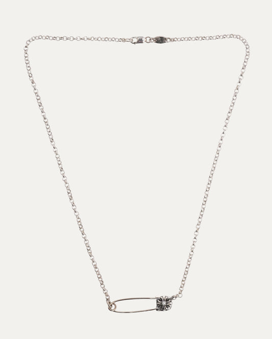 Diamond Safety Pin Roll Chain Necklace
