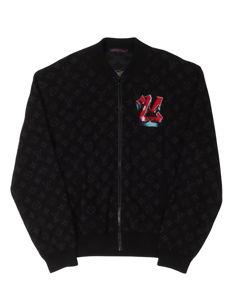 Graffiti Print High-Neck Cotton Blouson