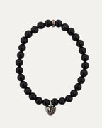 6mm Black Tourmaline Heart Charm Bead Bracelet