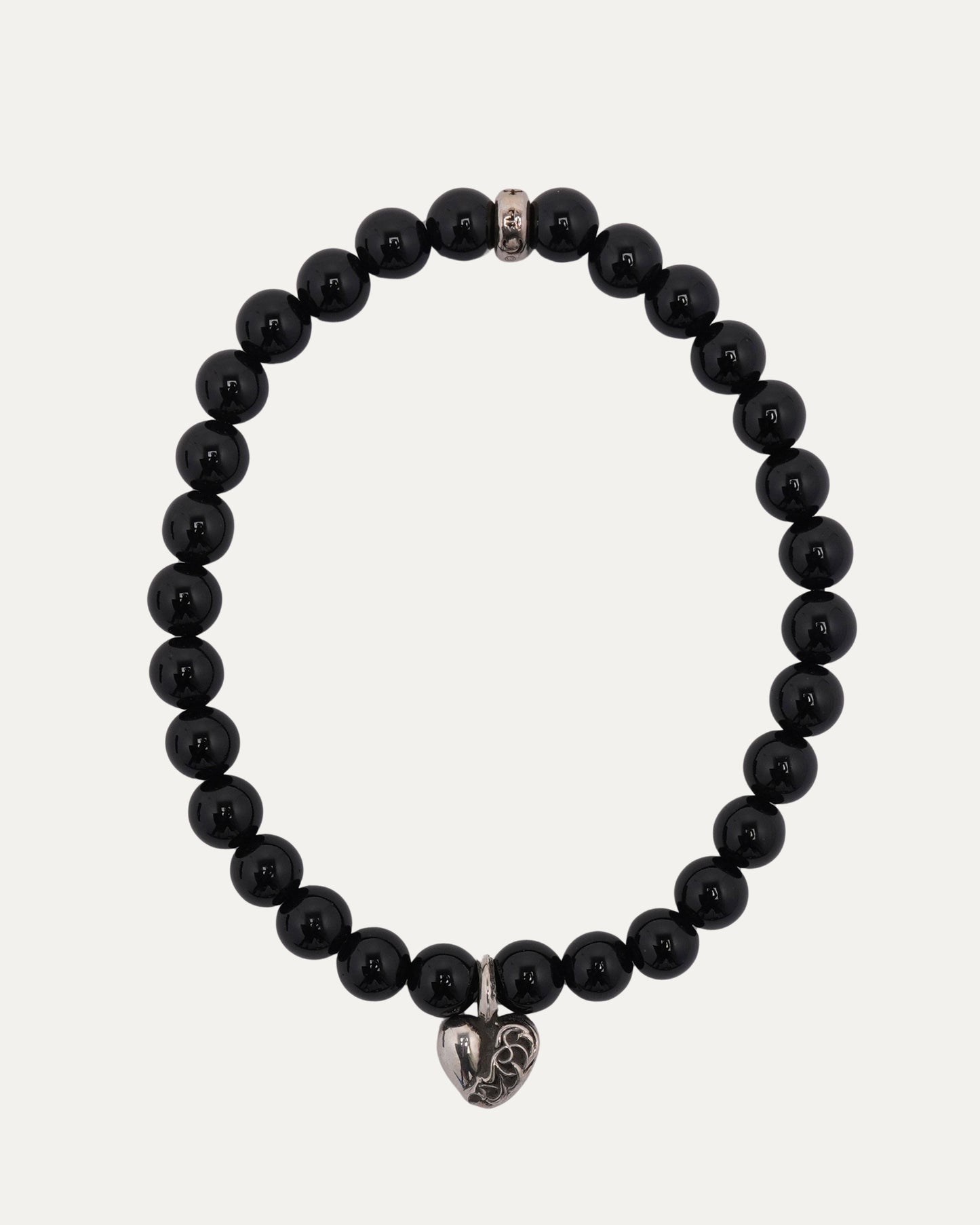 6mm Black Tourmaline Heart Charm Bead Bracelet