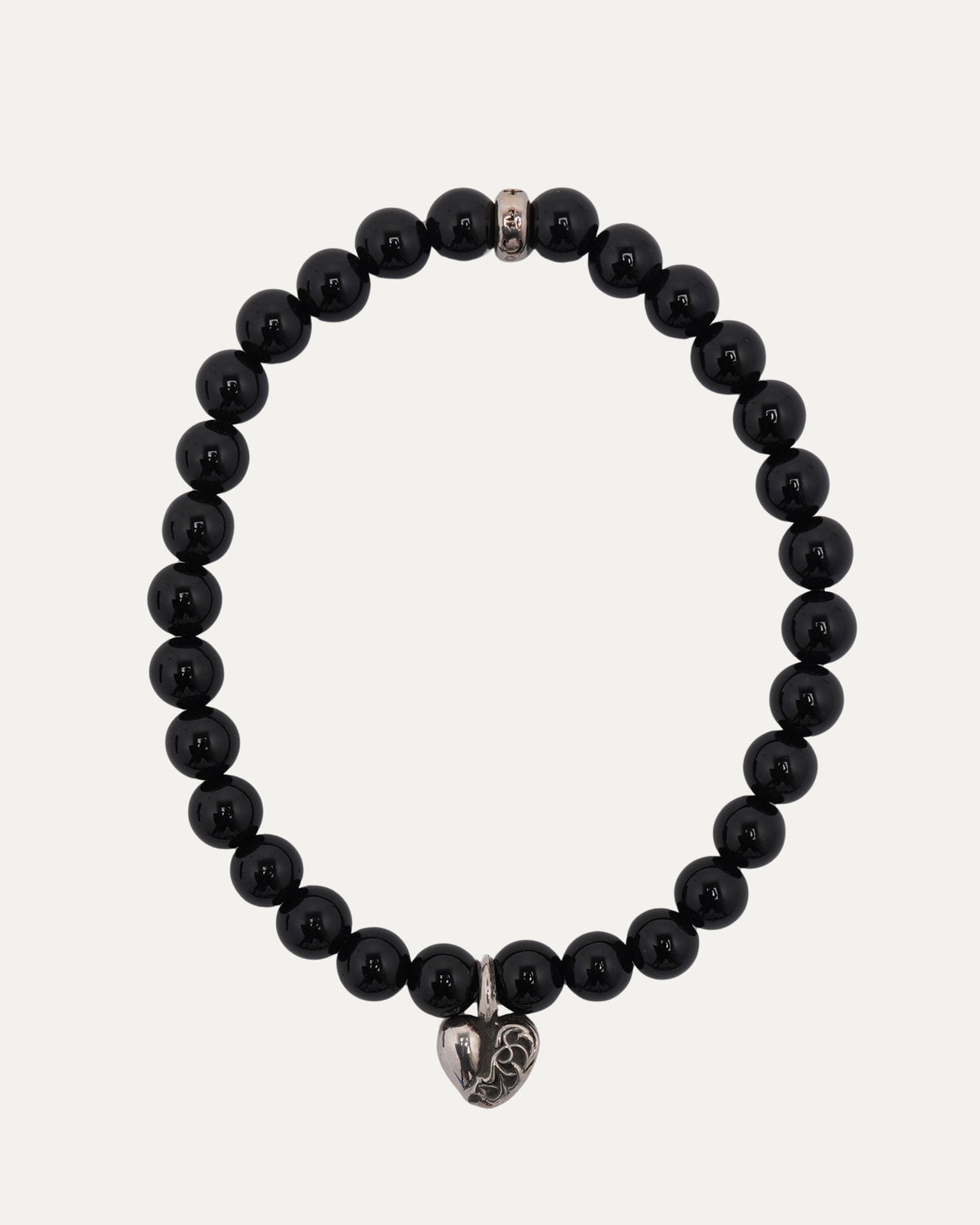 6mm Black Tourmaline Heart Charm Bead Bracelet